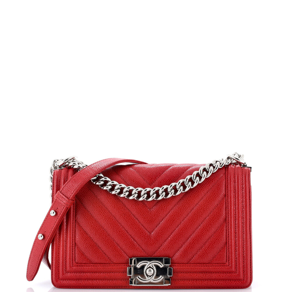 Chanel Old Medium Boy Flap Bag Chevron Caviar